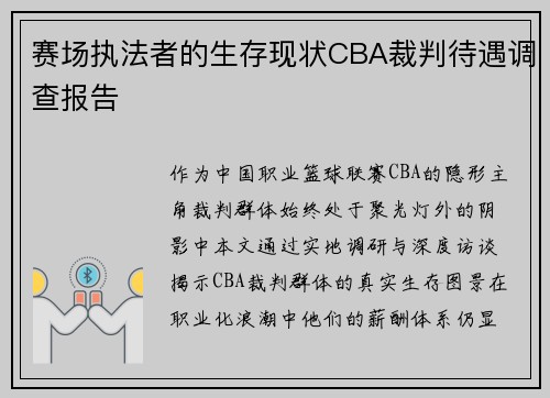 赛场执法者的生存现状CBA裁判待遇调查报告
