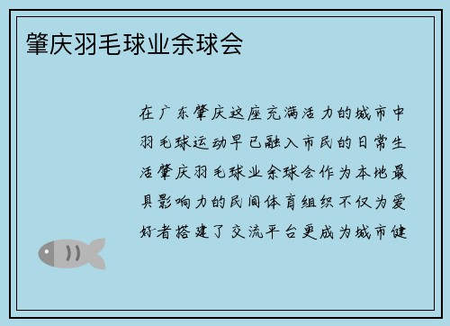 肇庆羽毛球业余球会